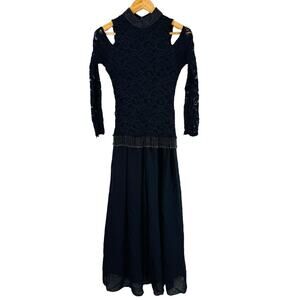 Alchemy By Joo Me Black Lace Beaded Jumpsuit Gothic Elvira Vintage MED Wide Leg